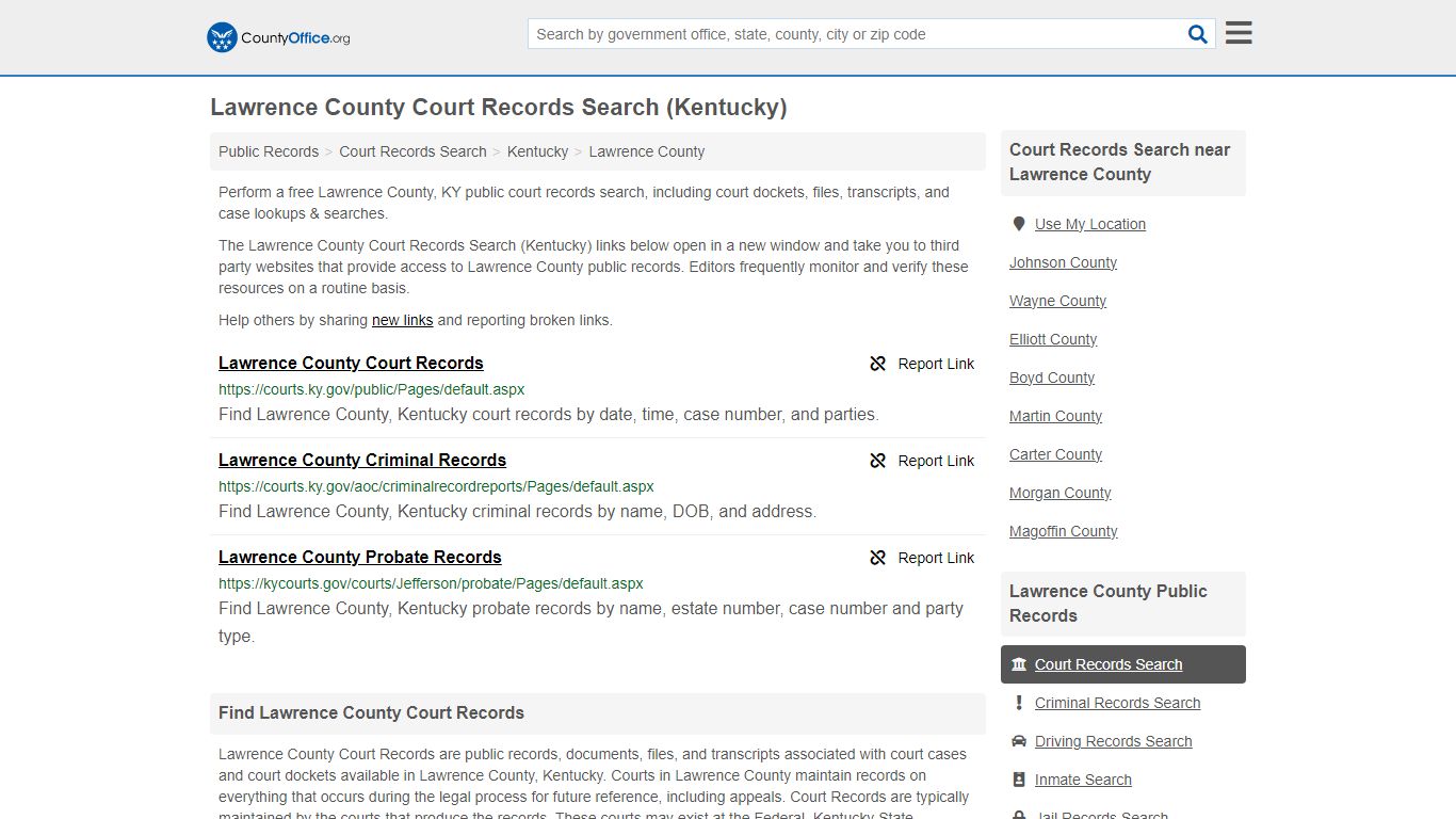 Lawrence County Court Records Search (Kentucky) - County Office