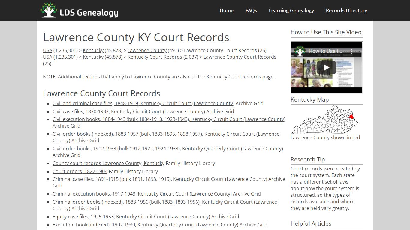 Lawrence County KY Court Records - LDS Genealogy